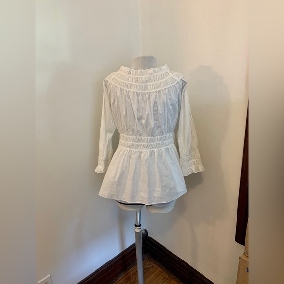 VTG Ninety Cotton Peasant Whit Off Shoulder smocked Pirate Victorian Top y2k 90s - Picture 11 of 13